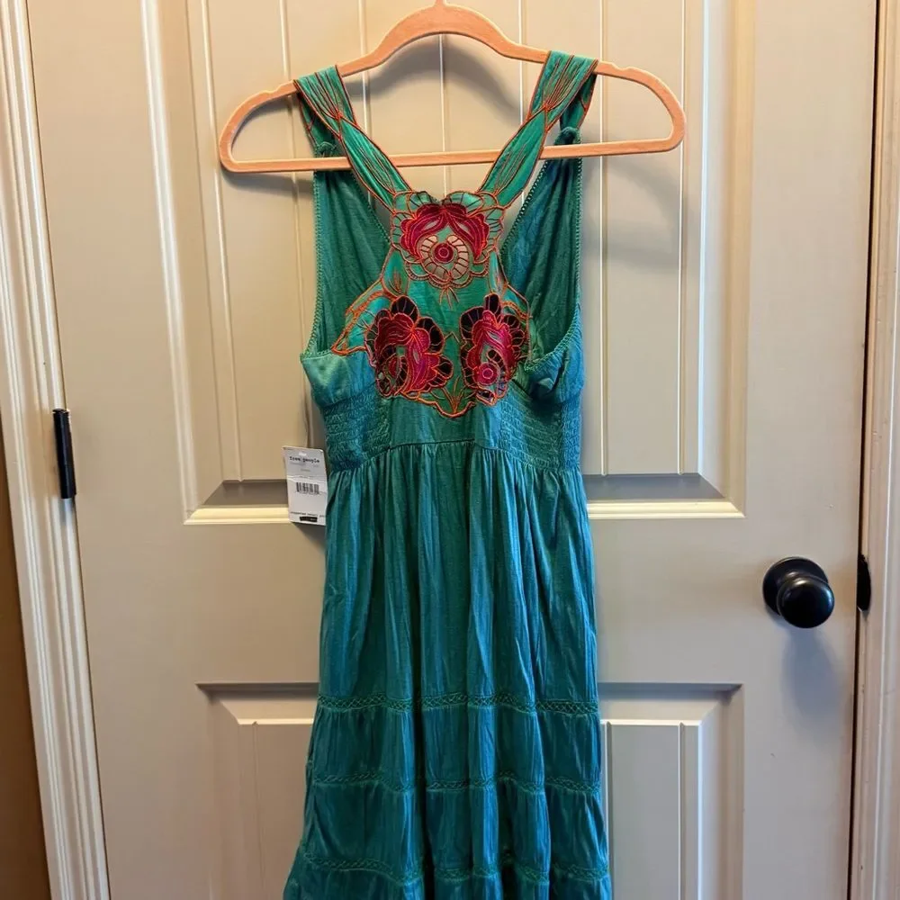 NEW NWT Free People Embroidered Cutout Back Dress SIZE XS green